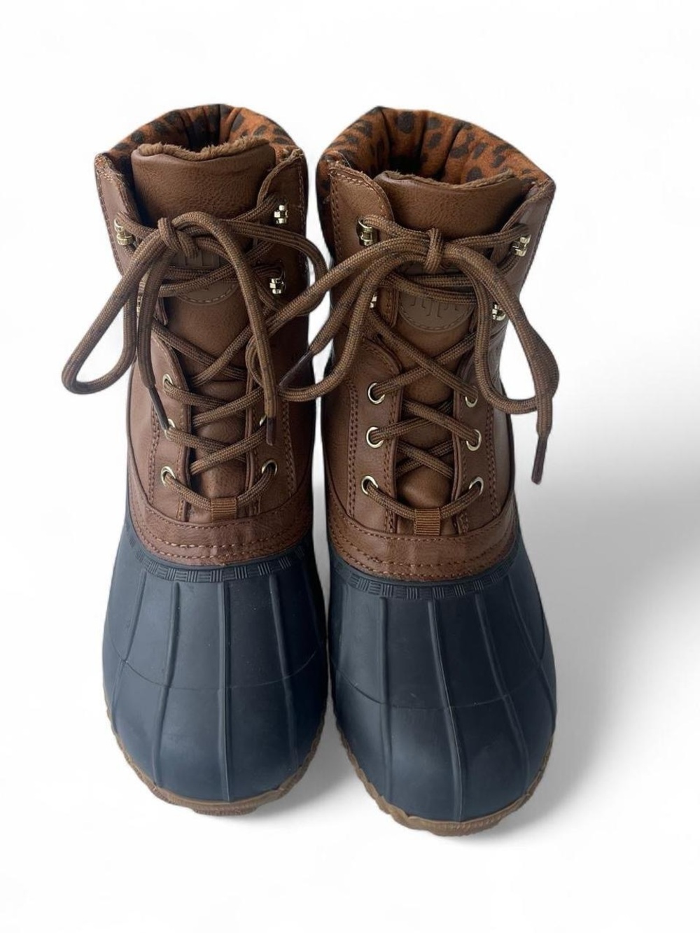Tommy Hilfiger Twreise Duck Boots Brown Leopard Print Size 9M